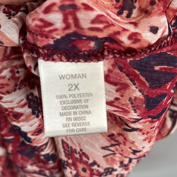 Dress Barn Semi Sheer Printed Top Blouse Flutter Sleeve Red Pink Navy White 2X - Picture 8 of 11